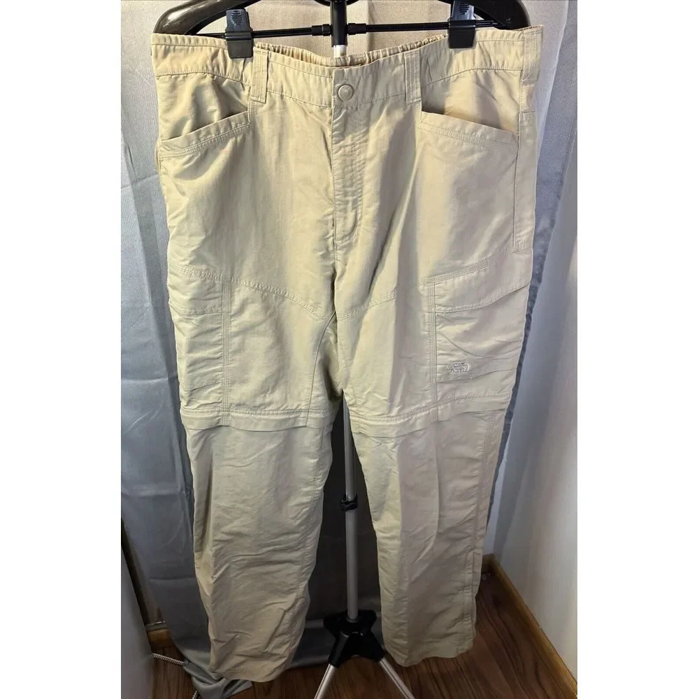 North Face Hiking Pant Mens XL Khaki Convertible Zip Shorts Elastic Waist Cargo‎